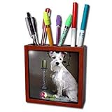 Dogs Schnauzer - White Schnauzer - Tile Pen Holders-5 inch tile pen holder