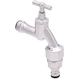 Sanifri 470010201 Auslaufventil, frostsicher mit Knebeloberteil und Schlauchanschlusskupplung f&uuml;r Messing-Stecksystem inkl. Rohrbel&uuml;fter nach DIN DVGW und R&uuml;ckflussverhinderer, 1/2 Zoll, Messing poliert-verchromt