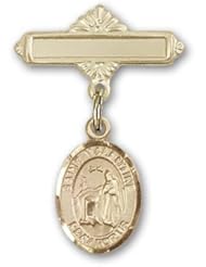 14K Gold Baby Badge with St. Valentine of Rome Charm and Polished Badge Pin