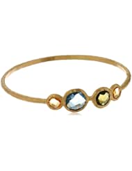 Gold Plated Matte Multi-Colored Stone Frontal Bangle Bracelet, 7.5"