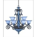 12 Light Chandelier - Driftwood Finish : Iridescent Glass