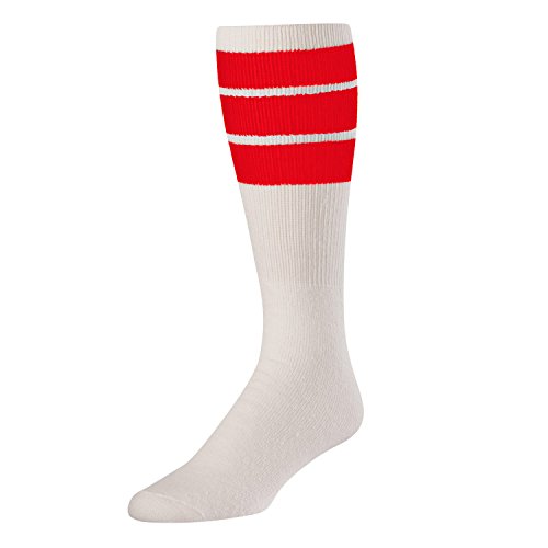 TCK Retro 3 Stripe Tube Socks, Red, Medium