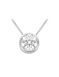 Bezel Set Cubic Zirconia Solitaire Pendant in Rhodium Treated .925 Sterling Silver 1.00 CT TGW