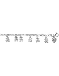 Sterling Silver Charm Bracelet w/ Dangling Teddy Bears