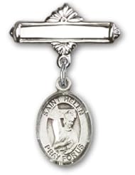 Sterling Silver Baby Badge with St. Helen Charm and Polished Badge Pin
