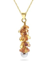 8.00 Cts Multi Sapphire Briolette and White Akoya Pearl Necklace in 18K Yellow Gold