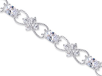 Childrens Toyshop  Jewelry : Delicate Filigree Design Oval & Round Cut White CZ Gemstone Bracelet in Sterling Silver