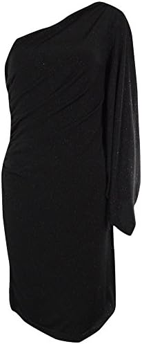 Onyx Nite Women's Glittered Jersey One Shoulder Dress (12, Black)