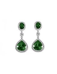7.60Ct Emerald & Diamonds Dangling Stud Earrings 18k Gold