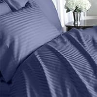 Egyptian Bedding 600 Thread-Count, Queen Pillow Cases, Navy Stripe, Set of 2