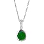 14k White Gold With Round Emerald Diamond Pendant Necklace.