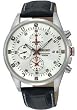 Seiko #SNDC87P2 Men's Leather Band Silver Dial Chronograph Watch