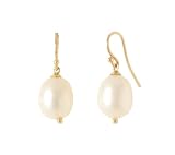10k Yellow Gold Oval Pearl Shepherds Hook Dangle Earrings