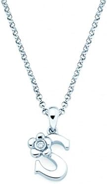 925 Sterling Silver Diamond Accent Initial Letter With Flower Accent Girls Pendant Necklace With 14" Rolo Chain and 2" Extender