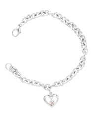 Sterling Silver Pink Sapphire Open Heart Charm Bracelet, 6.75"