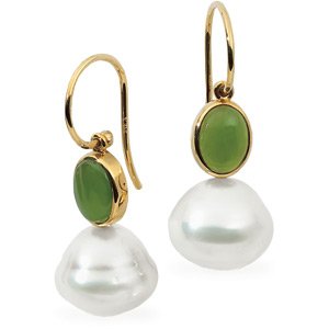 14K Yellow or White Gold Paspaley South Sea Cultured Pearl and Jade Earrings - Various Sizes