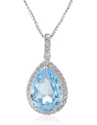 Sterling Silver Swarovski Aquamarine Color Crystal and Clear Crystal Pendant Necklace, 18"