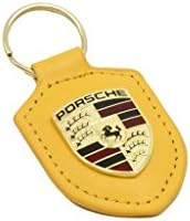 Porsche Leather Keychain Car logo keyring Yellow