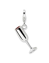 Amore La Vita Sterling Silver 3-D Red Wine Glass Charm with Lobster Clasp