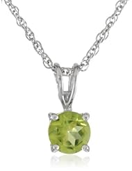 Sterling Silver 6mm Round Peridot Pendant Necklace with Light Rope Chain Necklace, 18"