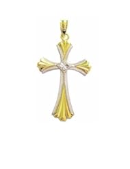 14K Real Yellow White Gold Cross Shiny Pendant Charm