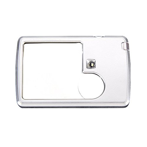 HITOP Portable Illuminated Silver 3X 6X LED Reading Magnifier Card Shaped Magnifying Glass