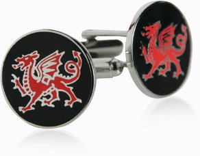 Red Chinese Dragon Black Silver Cufflinks