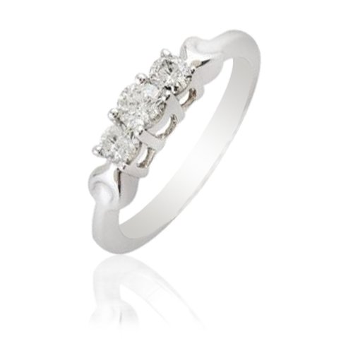 0.50cttw Natural White Round Diamond Three Stone Ring in 14K White Gold.size 4.5