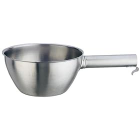 Paderno World Cuisine stainless steel scooping bowl with straight handle, 5 1/4 quarts