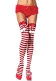 Nylon Striped Thigh Highs With Pom Pom Trimmed Satin Bows