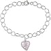 Silver Murano Glass Pink Heart Charm Bracelet
