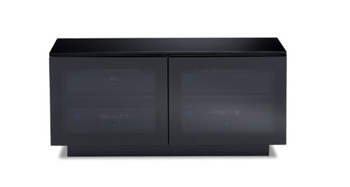 BDI Mirage 8224, Double Wide Enclosed Cabinet ( Satin Black with Black Glass Top)