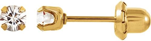 24K Yellow with Stainless Steel Solitaire "April" Birthstone Piercing Earrings