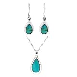 Sterling Silver Turquoise Inlay Teardrop-Shaped Earrings with Matching Pendant Set, 16