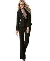 Tahari by ASL Pant Suit with Leopard Scarf Black 10