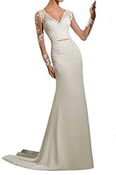 V-neck Lace Applique Long Sleeves Satin/Tulle Evening Dress/Prom Dress 