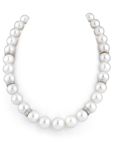 11-14mm White South Sea Pearl Necklace  Diamond