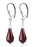 SCER361 Sterling Silver Teardrop Garnet Crystal Earrings Made with Swarovski Elements