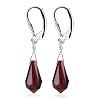 Made with Swarovski Elements� Teardrop Garnet Crystal .925 Sterling Silver 1.5" Long Dangle Earrings