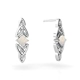 14K White Gold Genuine Square Opal Celtic Knot Earrings