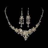Silver or Gold Rhinestone & Swarovski Crystal Necklace and earring Set Bridal Set