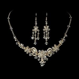 Silver or Gold Rhinestone & Swarovski Crystal Necklace and earring Set Bridal Set