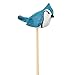Carved Wood Blue Jay Bird on Pick | 2 Picks | for Indoor Decor