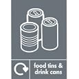 Grey Food Tins & Drink Cans Re -Cycling Sign Notice (210 x 148 mm) Self - Adhesive - make everyone aware of risks and procedures'