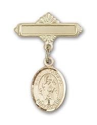 Gold Filled Baby Badge with St. Nicholas Charm and Polished Badge Pin