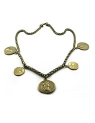 Roman Style Five Coin Pendant Italian-Made Gold-Finished Brass Link Necklace