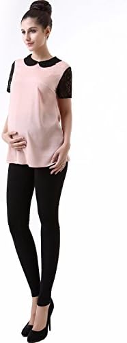 Momo Maternity "Simone" Contrasting Lace Pullover Blouse - Blush S
