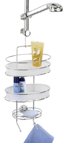 Wenko 16949100 Duschdiener Milazzo Super-Loc - Befestigen ohne Bohren, Duschregal mit 3 Ablagen, 2 Haken, Chrom-Kunststoff, 26 x 58 x 13.5 cm, wei&szlig;