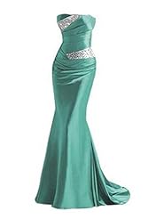 Strapless Mermaid Satin Lace-Up Beaded Cocktail Floor Length Evening Dress/Homecoming Dress/Bridesmaid Dress/Prom Dress/Wedding Party Dress 