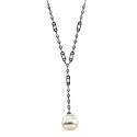 0.75 Ct.T.W. Round Brilliant Cut and Baguette Cut Diamonds, South Sea Cultured Pearls, 14K White Gold. South Sea Cultured Pearl & Diamond Necklace